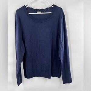 Talbots blue long sleeve sweater top scalloped neckline size XL